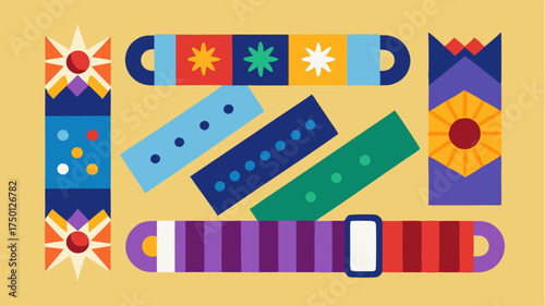 An array of festival wristbands in various colors patterns and textures showcasing the different access levels and themes of events.