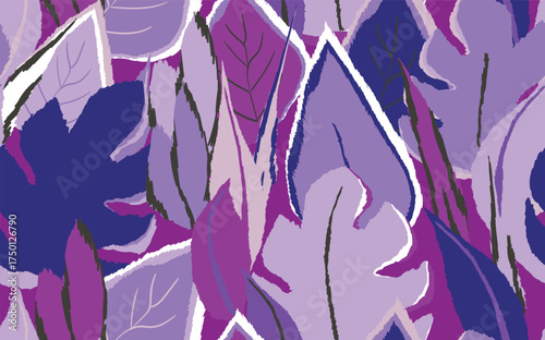 Floral seamless with hand drawn color exotic monstera leaves. Cute summer background. Tropic branches. Modern floral compositions. Fashion vector illustration for wallpaper, fabric, textile.