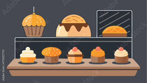 An assortment of pastries displayed on a glass counter with a chalkboard menu hanging on the wall featuring handwritten daily specials.