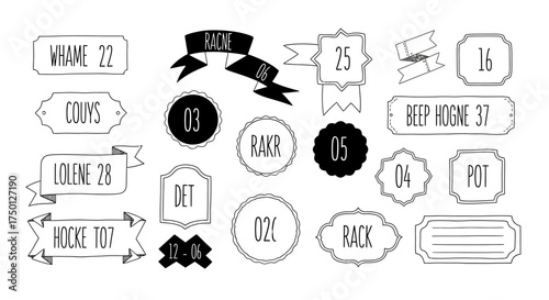 A Collection of Decorative Vintage Style Labels and Numbers for Design Projects