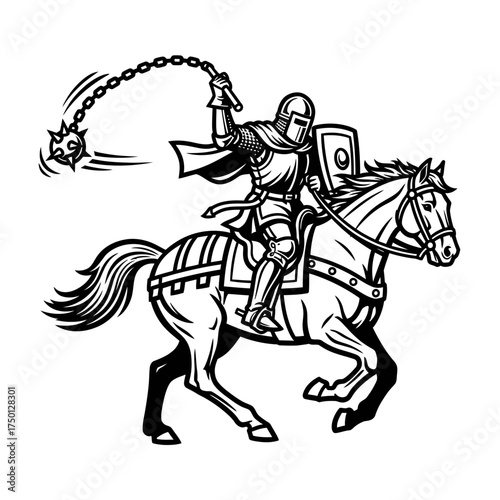 Medieval Knight on Horseback Wielding a Flail.