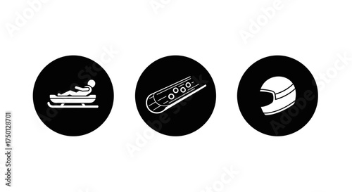 Winter Sport Icons Bobsled Skeleton and Helmet Symbol Vector Graphics