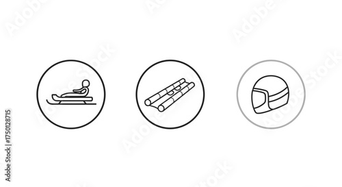 Winter Sports Icons Representing Bobsledding and Tobogganing Sports Equipment Isolated on White Background Vector Illustration