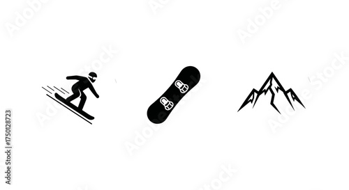Snowboarding Mountain Adventure Isolated Snowboarder Silhouette and Summit Icon