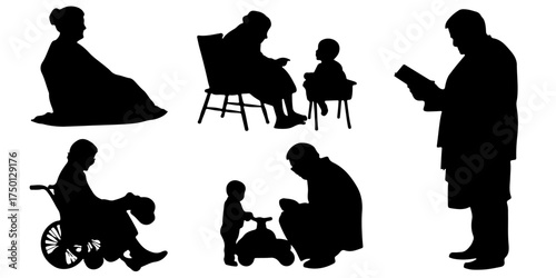 Diverse group of people in silhouette representing various life stages and activities silhouette