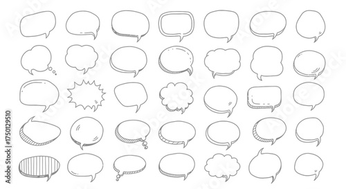 Collection of Hand Drawn Speech Bubbles and Thought Clouds Representing Communication and Ideas in a Varied and Artistic Style