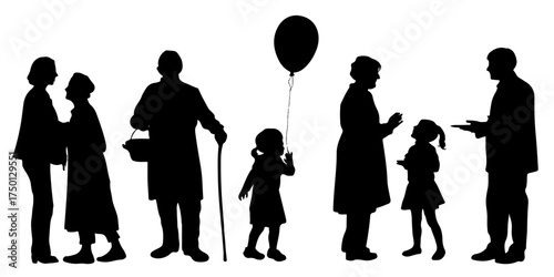 Diverse group of people in silhouette interacting at an outdoor event or gathering silhouette