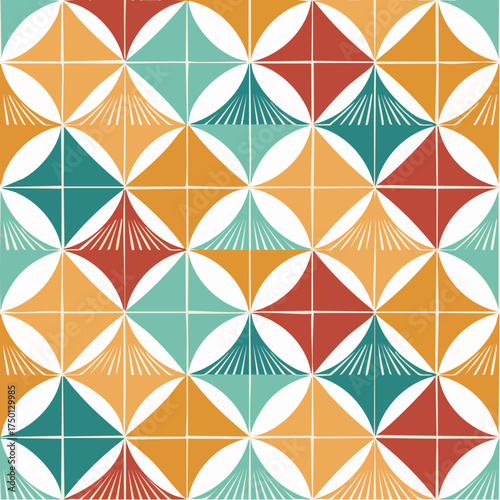 midcentury motif chorus — muted rust mustard teal abstract repeat