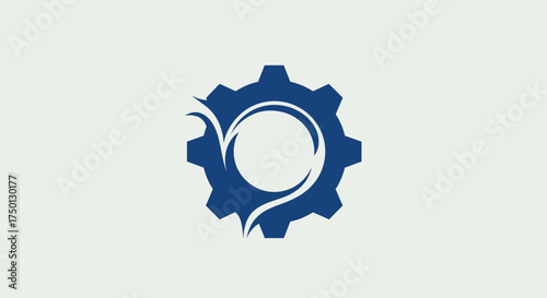 Blue Gear Symbol with Abstract Swirls Inside.