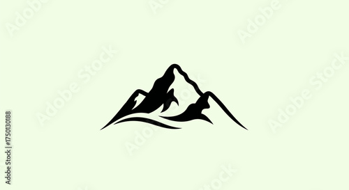 Monochrome Mountain Silhouette with Snow-Capped Peak and Wavy Base.