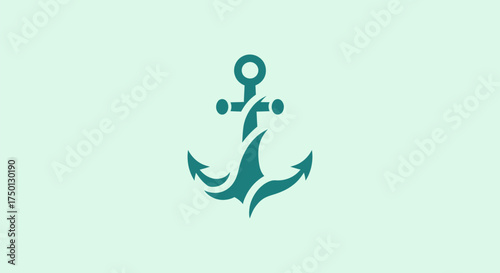 Stylized Teal Anchor Symbol with Curving Flukes and Circular Top.