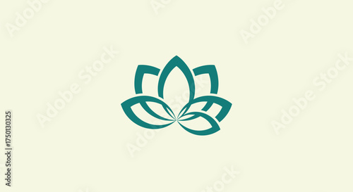 Elegant Teal Lotus Flower Symbol on Cream Background.