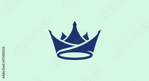 Elegant Blue Crown Design with Modern Minimalist Style on Light Green.