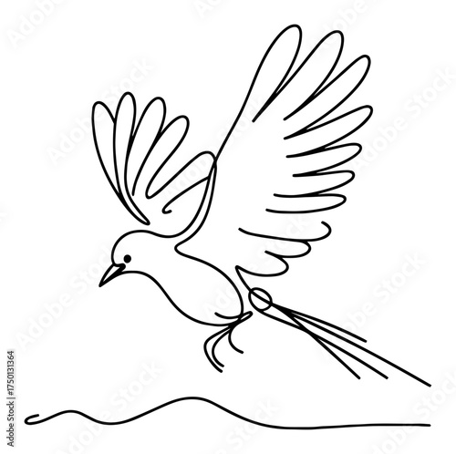 Flying dove one‑line drawing – continuous line peace bird with spread wings minimalist illustration