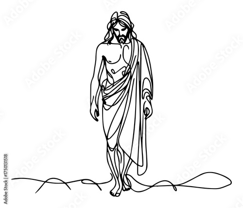 Jesus walking on water one line drawing – continuous line Christian miracle illustration