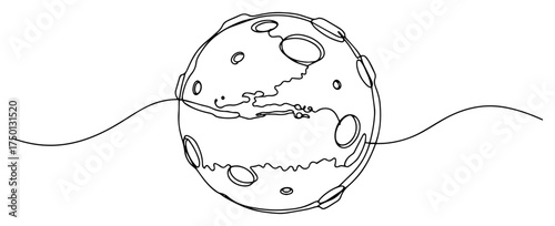 Planet Earth with orbit path one line drawing – minimalist globe astronomy space illustration