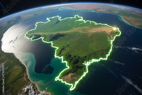 Brazil Map Contour Outline 3D Render Earth View Geographical Land Boundary