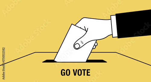 A person's hand is putting a ballot into a voting box encouragement to go vote