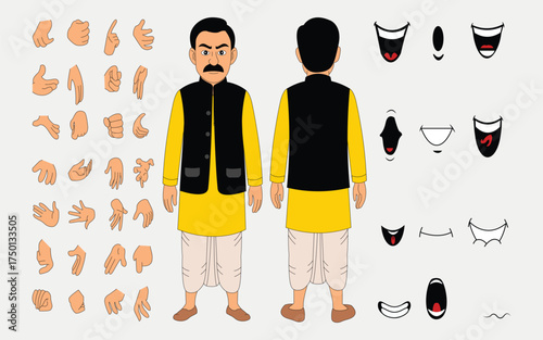 Indian Man cartoon character set. the character best for animation videos. 