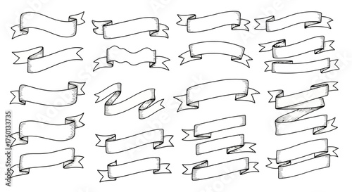 Collection of Hand Drawn Empty Ribbons and Banners for Decorative Design and Text Placement