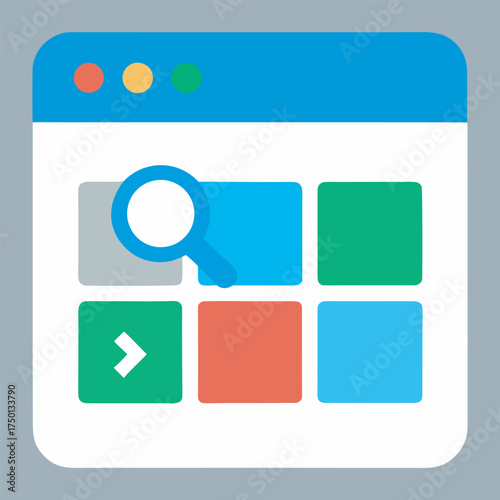 Illustration of a web browser displaying the google search engine logo and search bar, A stylized window displaying the Google logo and a search bar, representing online search and internet browsing