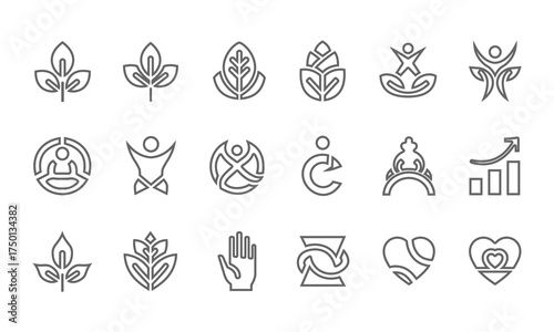 Vector art of collection of outline icons for wellness and self care