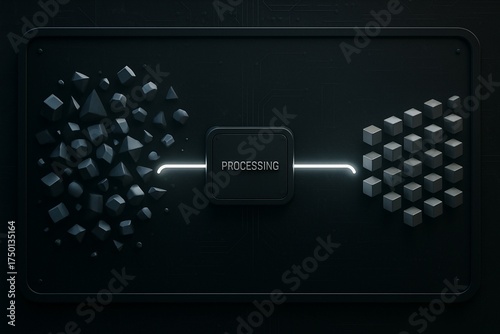 A conceptual data pipeline processing unstructured data into organized blocks.