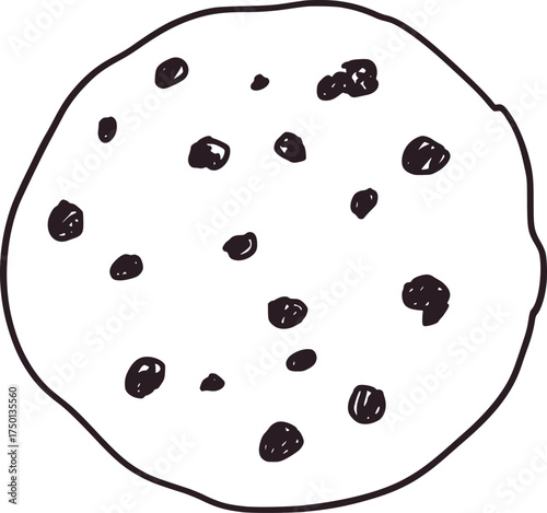 Simple black and white chocolate chip cookie drawing food