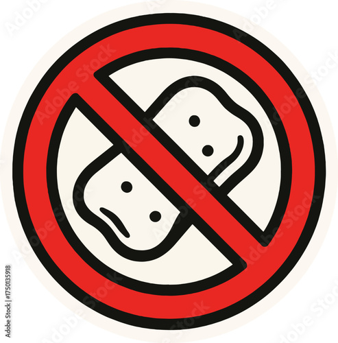 No chewing gum forbidden sign sticker red circle crossed out symbol object vector