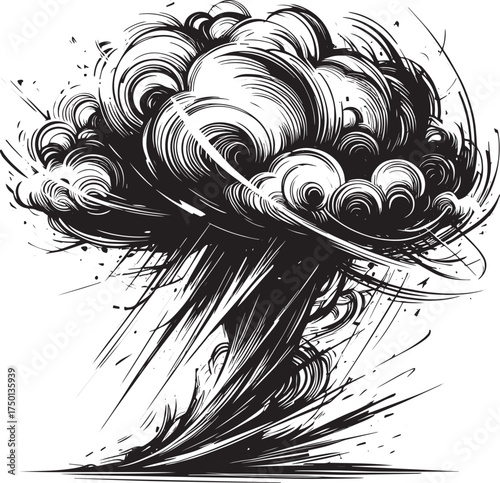 Abstract ink drawing illustration of a intense storm with expressive lines