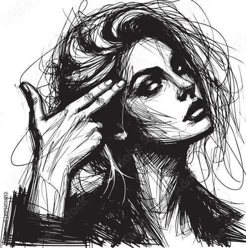 Sarcastic Salute: Abstract Sketch of Woman with Expressive Line Work Style