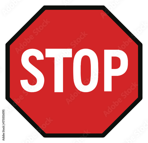 Bold red octagon stop sign sticker warning symbol clear white text traffic control vector