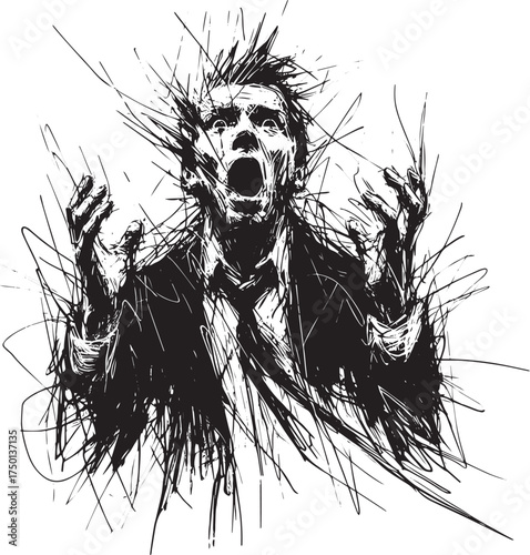 Abstract sketch of a man in despair expressing strong emotions through art