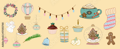 Christmas Vector Icons Set | Hand Drawn Winter Wreaths Elements Collection.