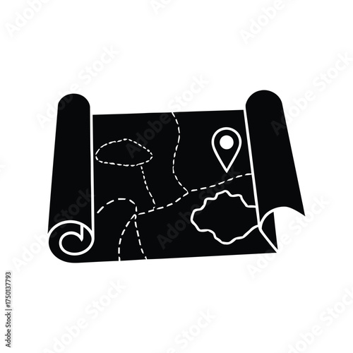 Hand-drawn map with location pin journey destination adventure travel route discovery concept