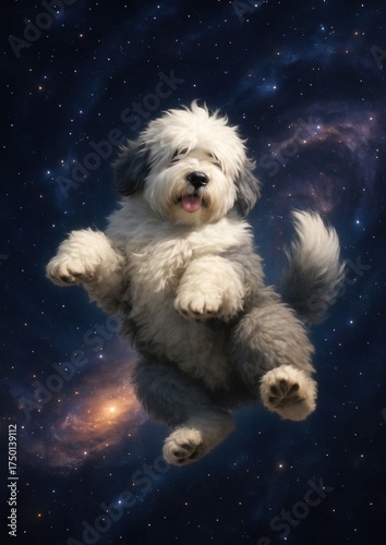 Fluffy dog floating galaxy