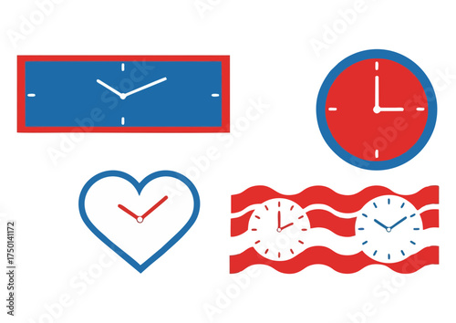 Stylized round clock with hands on a light background, vector illustration 