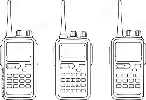 Handheld radios walkie talkies, portable communication devices, wireless technology equipment set, CAD drawing flat vector illustration design for stock