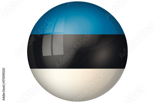 Flag of Estonia. Estonian national symbol in official colors. Template icon. Abstract vector background. Round glass light ball, 3D big bubble, sphere.