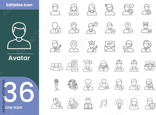 Avatar Profile User People Line Icons – Social Media Account Symbols