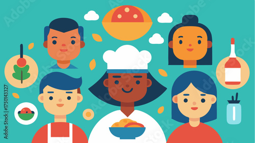 A visual representation of world cuisines featuring icons and dishes from different cultures side by side to celebrate diversity in culinary arts.