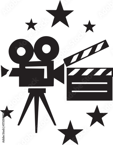 Vintage Film Camera & Clapperboard with Stars