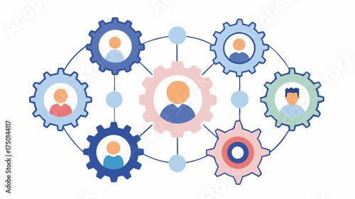A series of interconnected gears featuring different aspects of influencer collaborations such as audience trust creativity and marketing strategy turning in harmony.