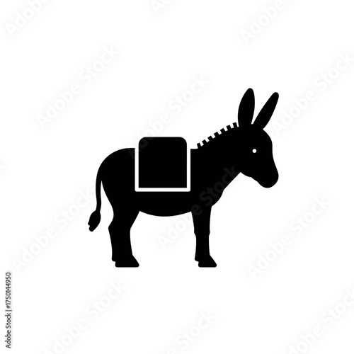 Donkey icon in black with saddle for animal or transport themes