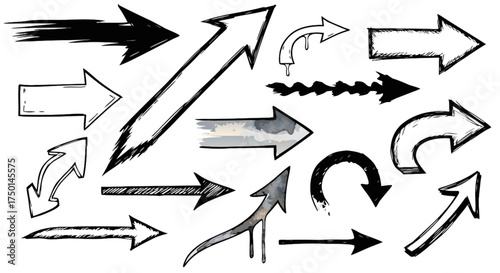 A diverse collection of hand-drawn arrow icons in various styles and directions, perfect for adding visual cues and direction to designs