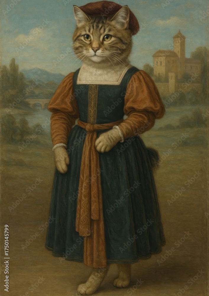 Obraz premium Regal feline in Renaissance attire.
