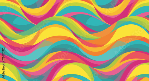 Vibrant Abstract Waves Seamless Pattern - A Colorful and Dynamic Background Design with Flowing Lines in a Psychedelic, Retro Style