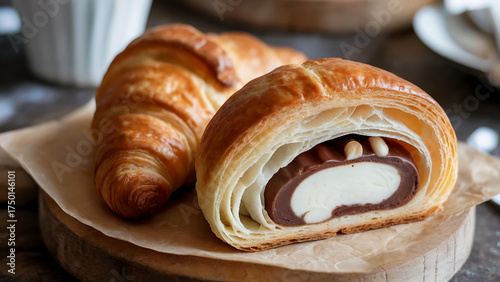 Sweets of France - the Croissant. A crescent-shaped puff pastry bun. Croissants are baked with or without filling, with added nuts, chocolate
