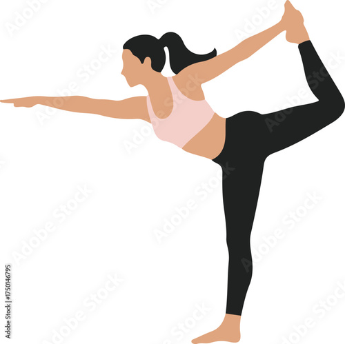 Woman holding a yoga pose, graceful active vector illustration

