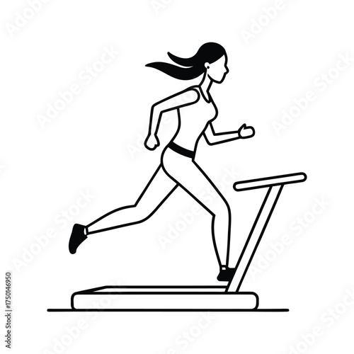 Continuous Line Drawing of a Woman Running on Treadmill